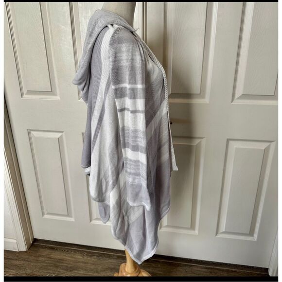 Line striped long hooded open cardigan - Picture 5 of 7